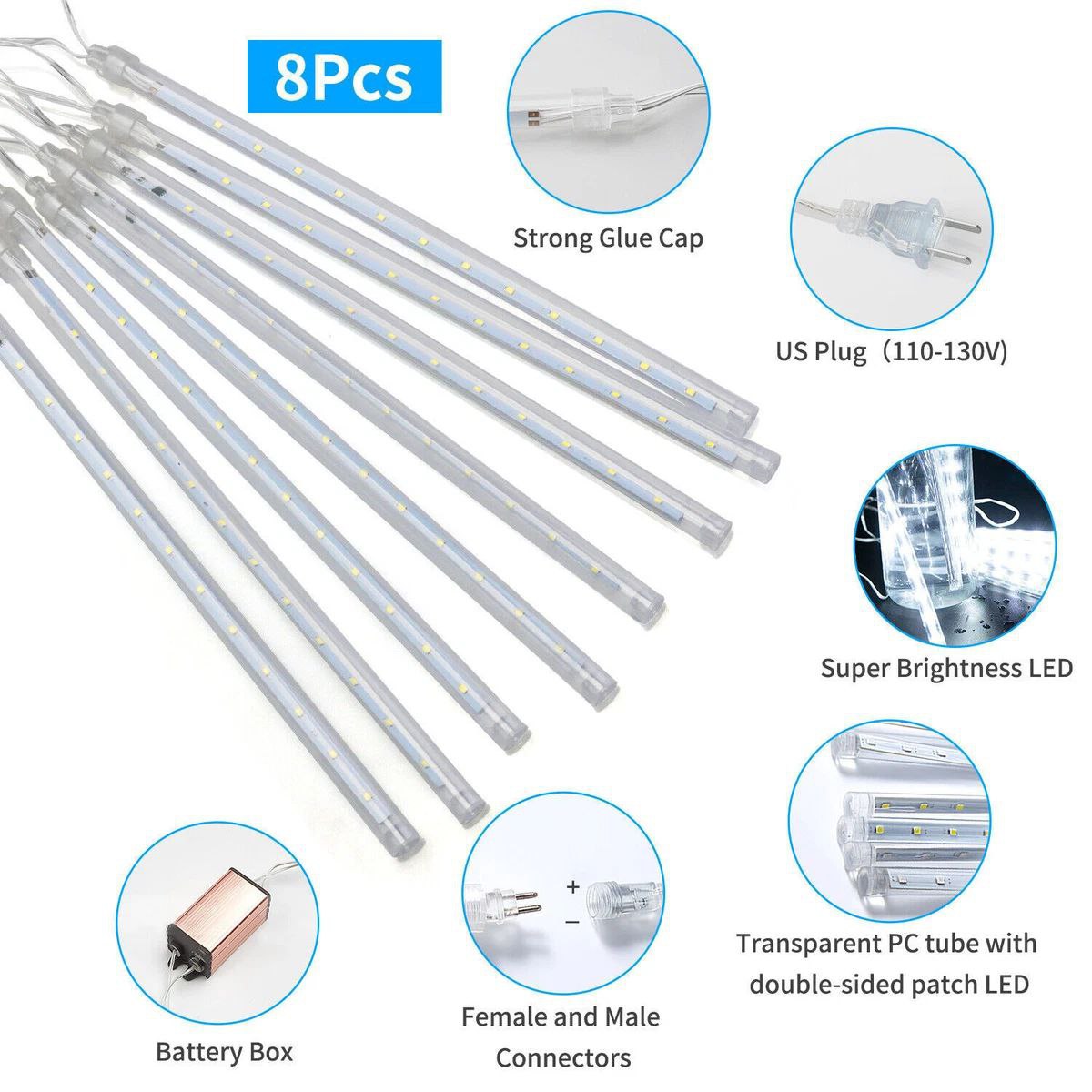 8 Tubes LED Meteor Shower Rain Drop Falling String Lights (Multicolor) (4)