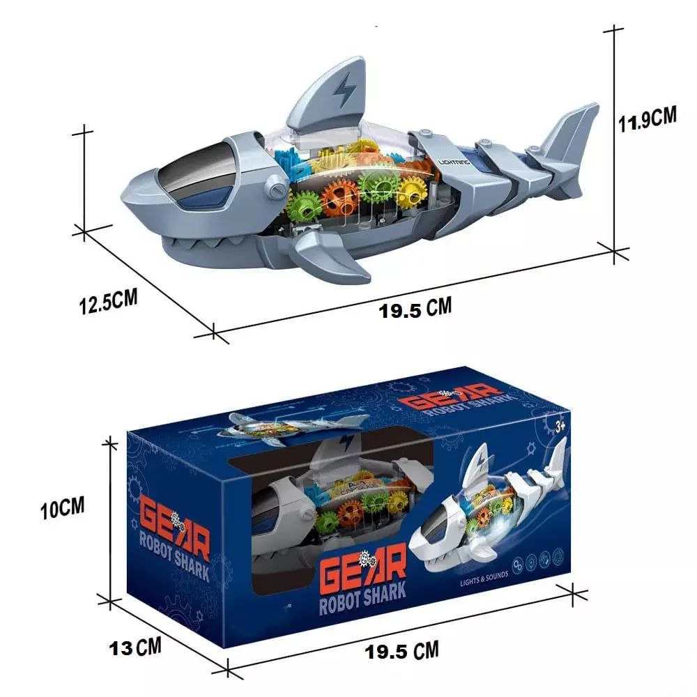 Battery Operated Transparent Gear Robot Shark Car Vehicle Toy (2)