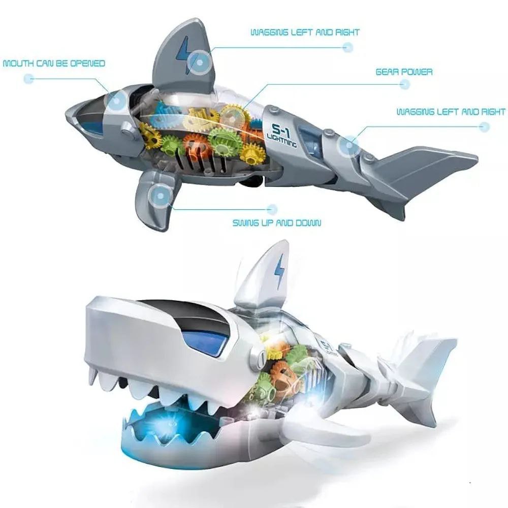 Battery Operated Transparent Gear Robot Shark Car Vehicle Toy (3)