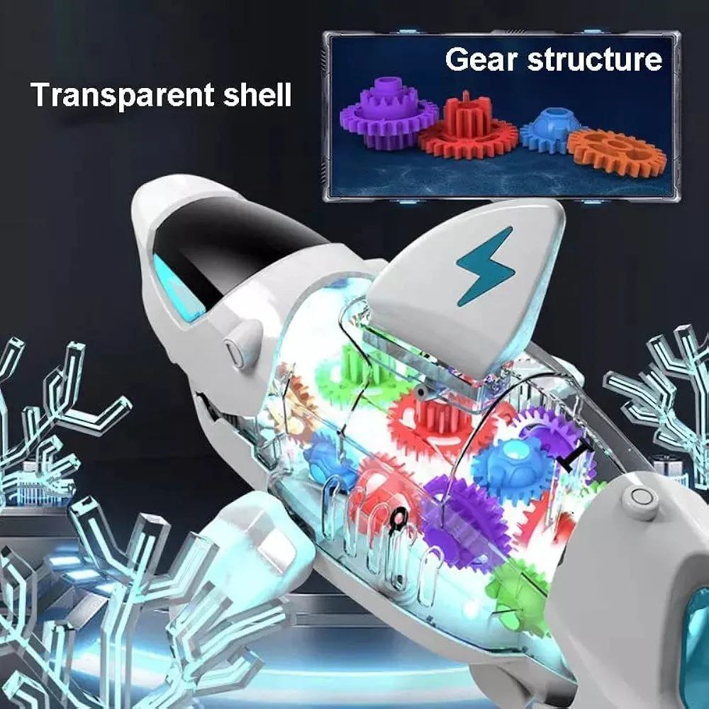 Battery Operated Transparent Gear Robot Shark Car Vehicle Toy (5)