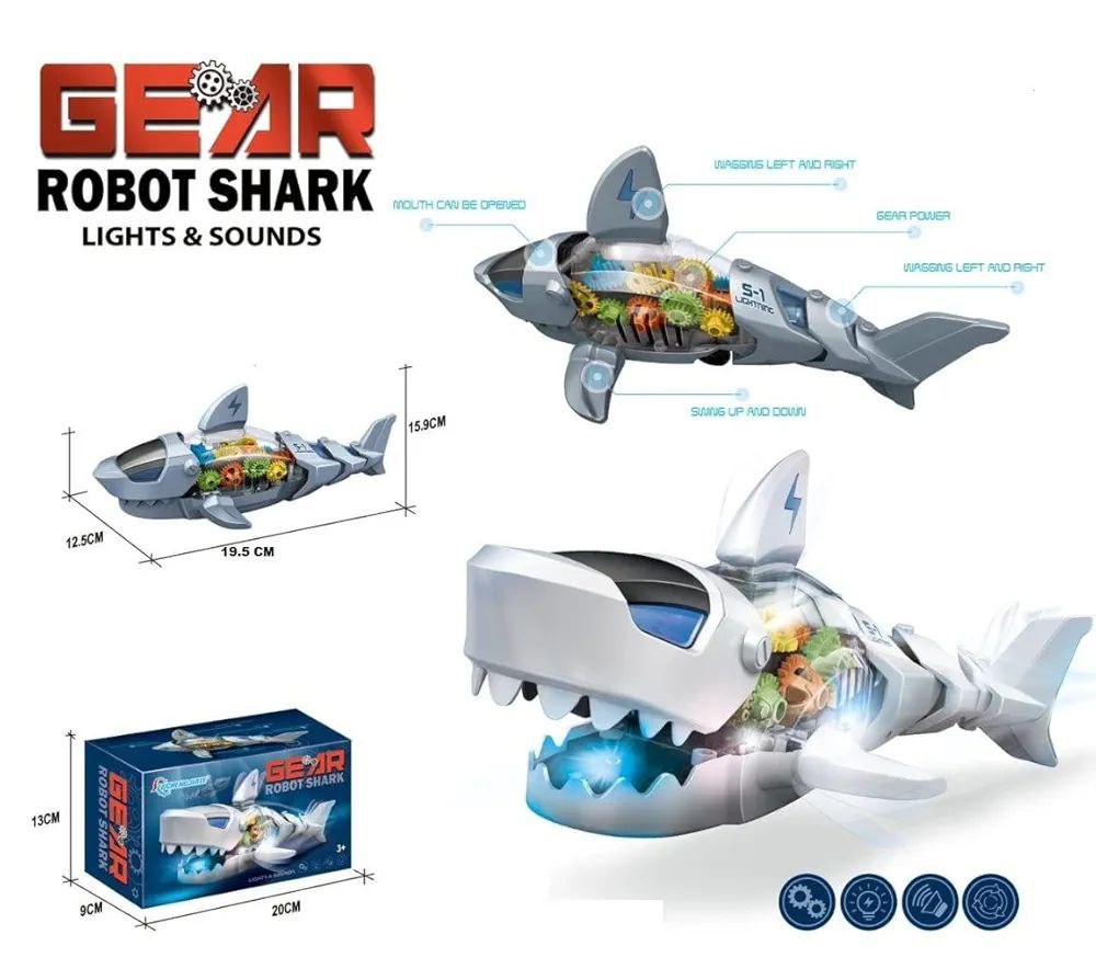 Battery Operated Transparent Gear Robot Shark Car Vehicle Toy (6)