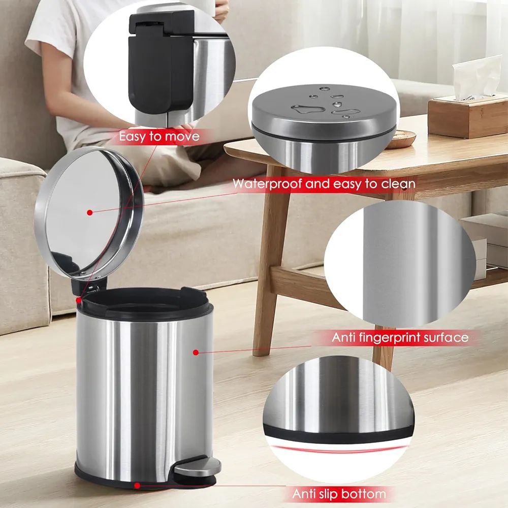 Stainless steel Round Pedal Dustbin With Soft Close Lid And Plastic Bucket (3)