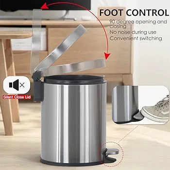 Stainless steel Round Pedal Dustbin With Soft Close Lid And Plastic Bucket (5)